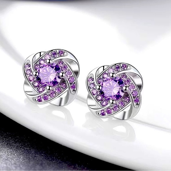 None Jewelry - Silver Filled and Purple CZ Stud Earrings